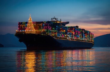 Festive lights adorn New Year ship