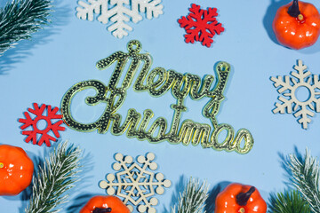 Elegant Christmas background with blue and gold decorations, including baubles, stars, and wrapped gifts. Perfect for festive holiday themes, greeting cards, and seasonal promotions