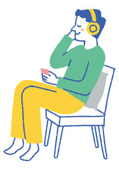 Man listening to music with headphones_color