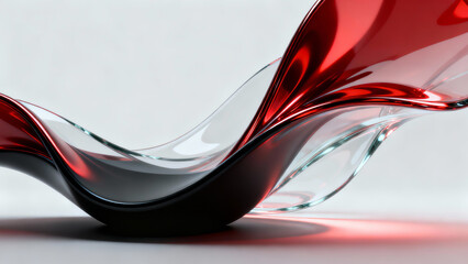 A mesmerizing abstract 3D render of flowing red and black liquids intertwining in glass-like waves, creating elegant curves and reflections on a white backdrop