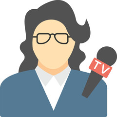 Woman Journalist Reporter Wearing Glasses Holding Microphone With TV Logo On Transparent Background