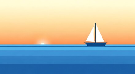 Sailboat sailing on the ocean at sunset, beautiful seascape.