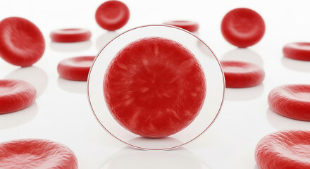Examining red blood cells under a magnifying glass