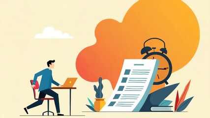 An abstract concept illustrating tax deadlines, with bold shapes and vivid colors representing urgency in filing taxes, leaving ample copy space for contextual information.