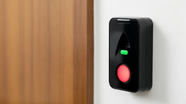 Hand holding blank access card to rfid reader on wall