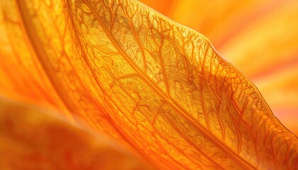 Vibrant Orange Lily Petal Macro Close-Up Illuminated by Golden Sunlight Revealing Intricate Veins and Textured Surface
