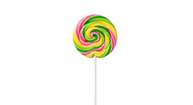 Colorful lollipop candy swirl on a stick isolated PNG with Transparent Background - Powered by Adobe