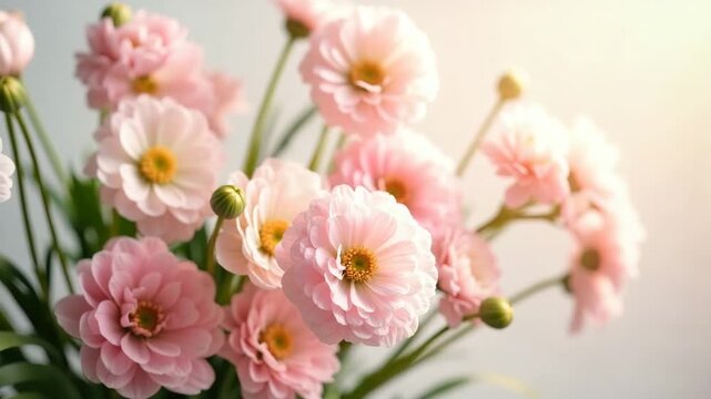 An elegant arrangement of fresh flowers in a soft focus, capturing the beauty of nature. A minimalistic approach utilizes negative space effectively for design purposes.
