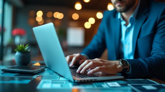 A professional setting for aspiring entrepreneurs, encapsulating their business mission with elements of digital innovation while maintaining ample copy space for branding.