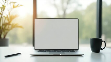 A serene workspace for small business professionals, showcasing a laptop on a clean desk with soft light. Ideal for copy space placement and minimalistic composition.