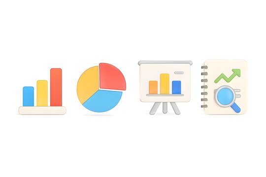 Collection of colorful business charts and graphs for data analysis and presentation