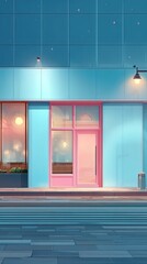 Pastel Pink Door Night City Building