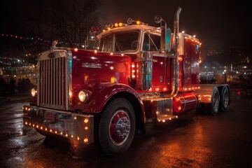 Vintage semi truck with New Year lights