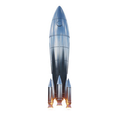 A shiny chrome rocket ship ready for launch, symbolizing exploration and technological advancement