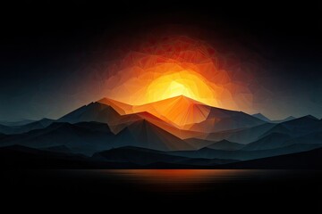 Orange Sunset Over Dark Mountains