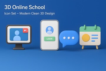 3d online school icons representing education technology and digital learning
