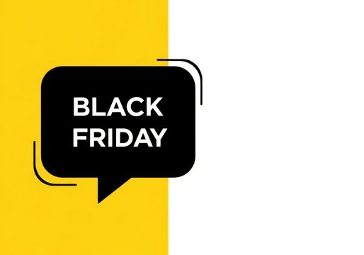 Black friday sale promotion in black speech bubble on yellow and white background for marketing campaign isolated on white background. Black friday sale announcement on yellow and white background