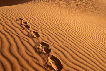 Footsteps gradually erasing delicate ripple patterns in a desert