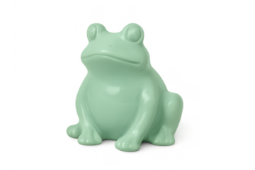 Green ceramic frog figurine statuette transparent background