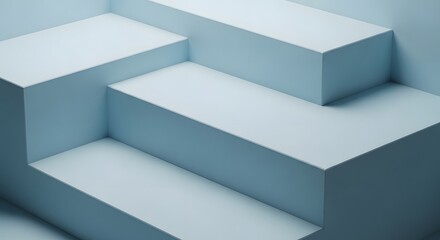 Obraz premium Abstract geometric composition with light blue cubes and steps