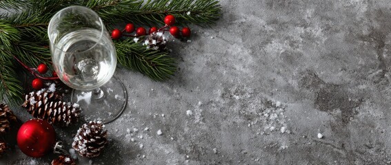 Wine glass amid festive decorations