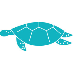 Turquoise sea turtle silhouette swimming gracefully across a clean white background representing ocean life and marine conservation efforts