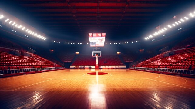 バスケットボールのコート、バスケ試合前の風景