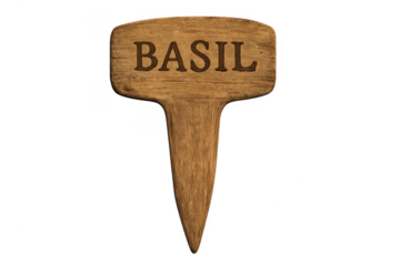 Wooden basil garden marker with carved name