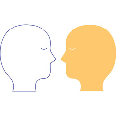Two Profile Silhouettes Facing Each Other One Outlined Blue Head Other Solid Peach Head Showing Connection or Conversation on Transparent Background