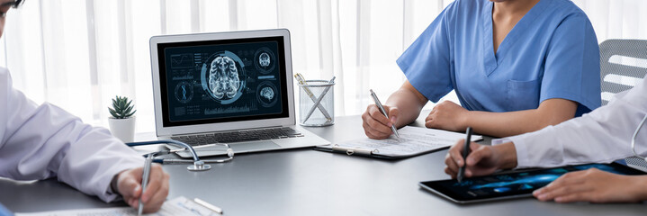 Medical science technology and futuristic healthcare virtual computer software analyze human health and diagnose disease for doctor data and medical research. brisk