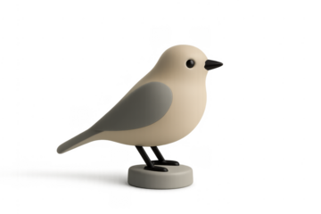 Minimalist bird figurine standing on transparent background
