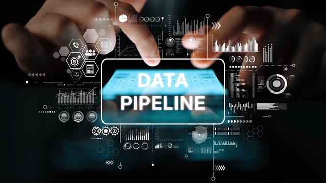 Concept of Data Pipeline with Digital Technology Elements and Hands on Keyboard for Data Analysis and Management. Asymptotic smart data analytic. - Powered by Adobe