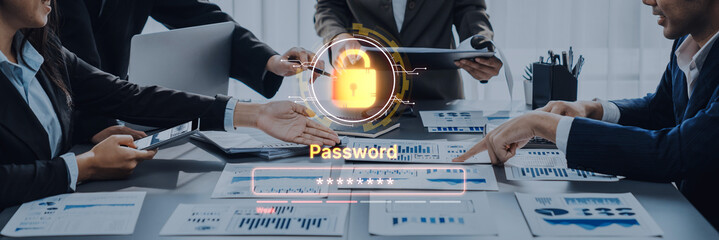 A concept of user authentication and password security. The interface shows a password strength...