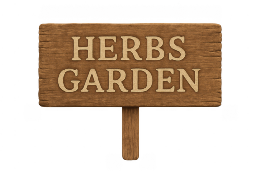 Wooden herbs garden sign with rustic texture