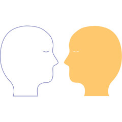 Two Human Heads Facing Each Other One Outline Silhouette White Other Solid Orange Color Representing Contrast Concept or Communication Idea Against Transparent Background