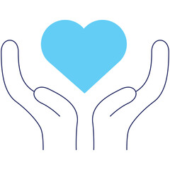Two Open Hands Gently Supporting a Light Blue Heart Symbol Against a White Background Symbolizing Care Love and Health Awareness