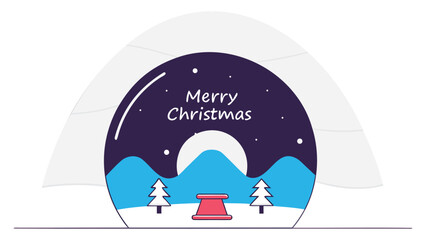 Whimsical illustration of a snow globe with a winter scene and merry christmas text