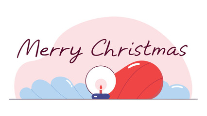 Festive merry christmas greeting with a stylized lightbulb and abstract shapes in soft pastel colors