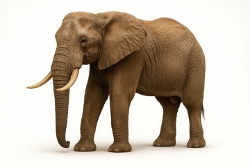 Fototapeta premium Majestic African elephant standing isolated on pure white with subtle shadow