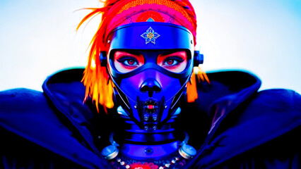 gaming woman character gamer mask future punk cyber portrait cyborg warrior