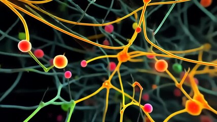 Generative AI. Colorful neural network illustration showcasing interconnected neurons with vibrant synapses, representing complex brain activity and intricacies of human cognition and communication - Powered by Adobe