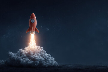 Fototapeta premium Rocket launching into space outer space digital art night sky low angle adventure and exploration