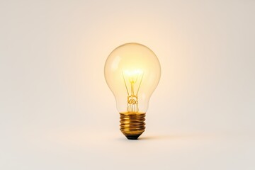 Bright yellow light bulb glowing on clean white background symbol of inspiration and ideas