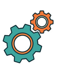 Isolated vector icon of two cogwheels working together, symbolizing the concept of system integration and machinery teamwork
