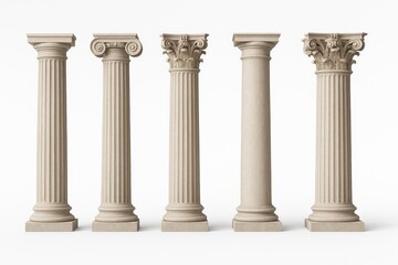 Classical architectural columns collection isolated on clean white for design and decor