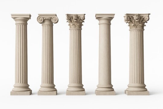 Classical architectural columns collection isolated on clean white for design and decor