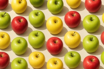 Colorful apples pattern top view seamless background with red green and yellow fruit