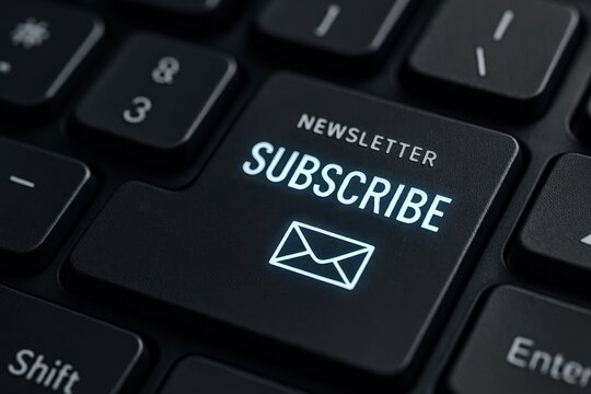 Computer keyboard macro with newsletter subscribe key and glowing notification indicator