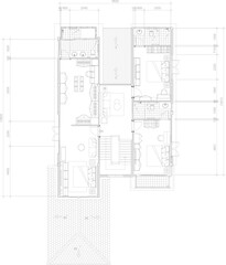 Bedroom Suite Interior Drawing with Master Bedroom, Walk-in Closet, Bathroom, and Two Secondary Bedrooms Including Central Hallway