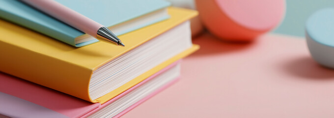 Soft Pastel Notebook Stack with Pink Pen for Creative Learning